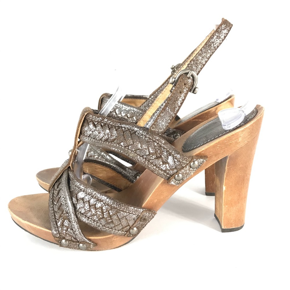 Frye crushed Metallic Woven Dolly Platform Sandals